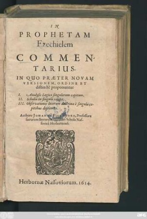 In Prophetam Ezechielem Commentarius : In Quo Praeter Novam Versionem, Ordine Et distincte proponuntur I. Analysis Logica singulorum capitum. II. Scholia in singula capita. III. Observationes locorum doctrinae e singulis capitibus depromtae