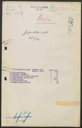 1921/22: Jahresbericht der Städtischen Menzel-Realschule (13) für das Schuljahr ... - 1921/22