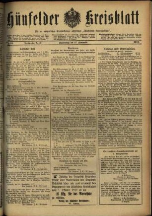 Ausgabe vom Donnerstag, den 27. September 1917.