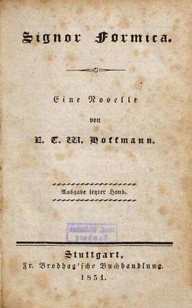 Signor Formica : Eine Novelle, Erste Abtheilung