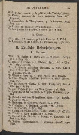 II. Teutsche Uebersetzungen