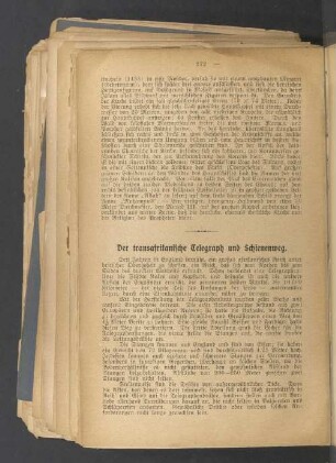 Der transafrikanische Telegraph und Schienenweg