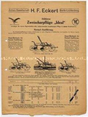 Stählerne Zweischarpflüge "Ideal"