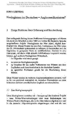 Neologismen im Deutschen = Angloamerikanismen?