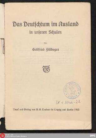 Das Deutschtum im Ausland in unseren Schulen