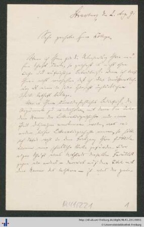 Nachlass Wilhelm Wetz (NL 41/221) : Briefe von Wilhelm Windelband an Wilhelm Wetz