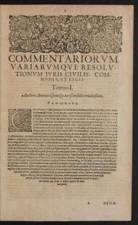 Commentariorum,Variarumque Resolutionum Iuris Civilis, Communis, Et Regii, Tomus I.