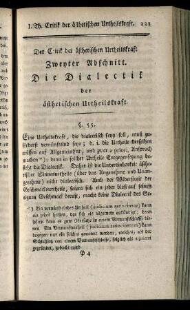 Zweyter Abschnitt. Die Dialektik der ästhetischen Urtheilskraft.