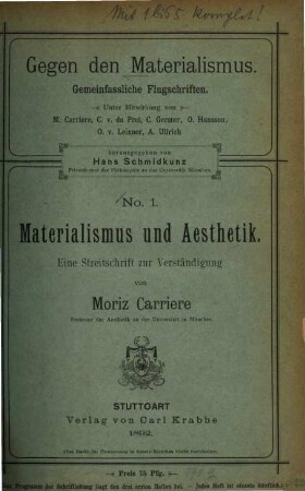 Materialismus und Aesthetik : eine Streitschrift zur Verständigung