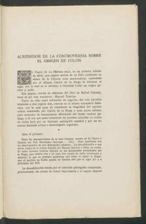 Alrededor de la controversia sobre el origen de Colón