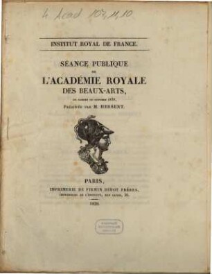 Séance publique de l'Académie Royale des Beaux-Arts, du samedi 20 octobre 1838