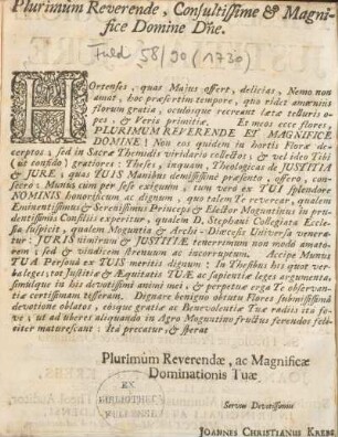 Plurimum reverende, consultissime & magnifice Domine Dne.