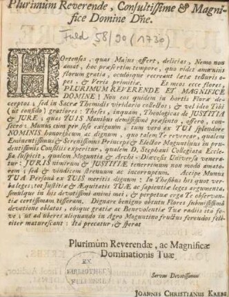 Plurimum reverende, consultissime & magnifice Domine Dne.