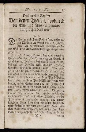 Das vierdte Capitel. Von denen Theilen, wodurch die Ein- und Aus-Athemholung befördert wird.