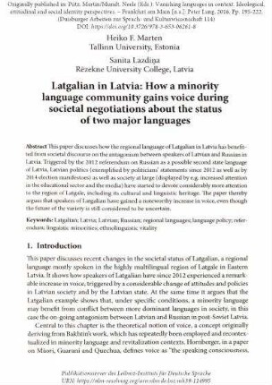 Latgalian in Latvia: how a minority language community gains voice during societal negotiations about the status of two major languages