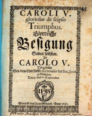 Triumphus Caroli V. gloriosus de se ipso : [Periocha]