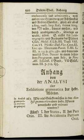 Anhang von der Analysi oder Resolutione grammatica der hebr. Wörter.