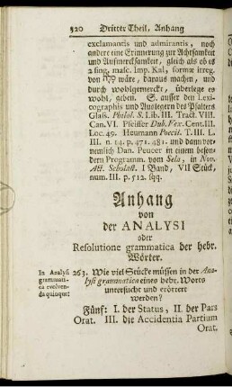 Anhang von der Analysi oder Resolutione grammatica der hebr. Wörter.