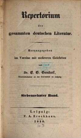 Repertorium der gesammten deutschen Literatur. 17. 1838