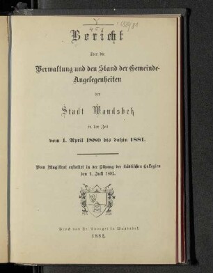 1880/81: Bericht der Stadtverwaltung Wandsbek über den Stand der Gemeindeangelegenheiten : im Kalenderjahr ...