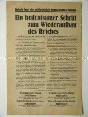 Aufruf zur Einheitsfront der neugegründeten Parteien in der sowjetischen Besatzungszone