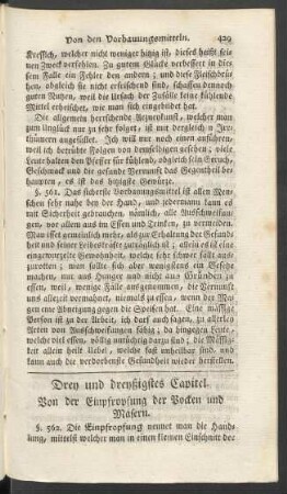 Drey und dreyßigstes Capitel. Von der Einpropfung der Pocken und Masern