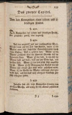 Das zweyte Capitel. Von den Kennzeichen eines todten und lebendigen Kindes