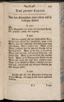 Das zweyte Capitel. Von den Kennzeichen eines todten und lebendigen Kindes