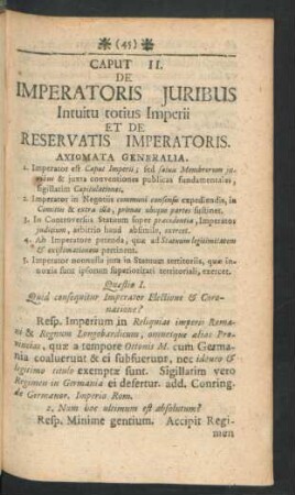 Caput II. De Imperatoris Iuribus Intuitu totius Imperii Et De Reservatis Imperatoris