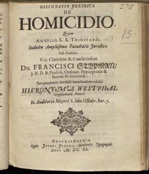 Disputatio Iuridica De Homicidio
