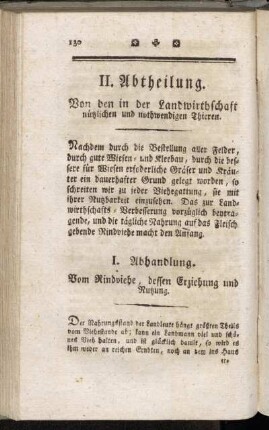 II. Abtheilung. Von den in der Landwirthschaft nützlichen und nothwendigen Thieren.