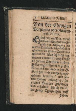 Von der Ehwigen Vorsehung oder Gnadenwahl Gottes.