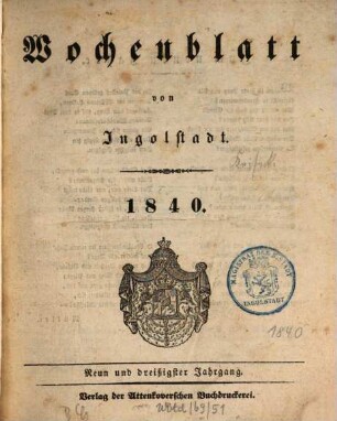 Ingolstädter Wochen-Blatt. 39. 1840