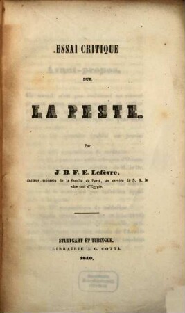 Essai Critique sur la Peste