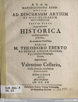 6: Historica ad disputandum proposita