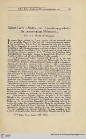 7: Robert Lachs "Studien zur Entwicklungsgeschichte der ornamentalen Melopöie"