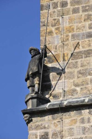 Quedlinburg - Nikolaikirche : Schäferfigur am Turm der St. Nikolaikirche, aufgenommen am 29. März 2014 in Quedlinburg. Foto Uwe Gerig