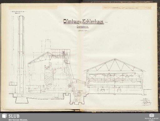 Tafel VIII. Ofenhaus u. Kohlenhaus. Querschnitt
