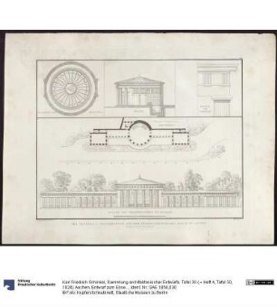 Sammlung architektonischer Entwürfe. Tafel 30 ( = Heft 4, Tafel 30, 1824): Aachen. Entwurf zum Elisenbrunnen. Ansicht und Grundriss