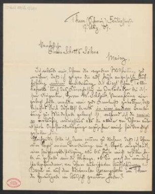 Brief an B. Schott's Söhne : 17.08.1907