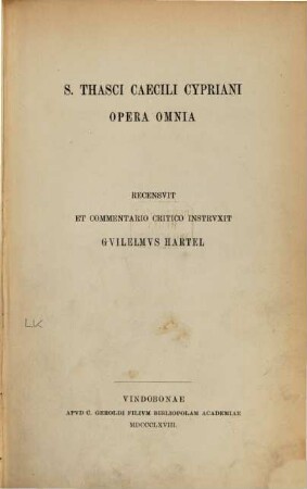 S. Thasci Caecili Cypriani Opera omnia, 1