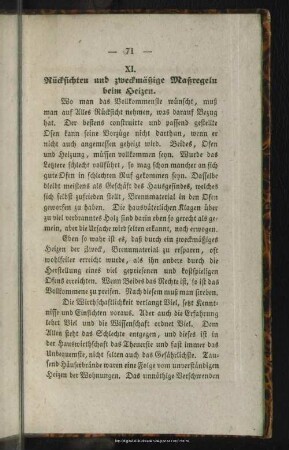 XI. Rücksichten und zweckmäßige Maßregeln beim Heizen