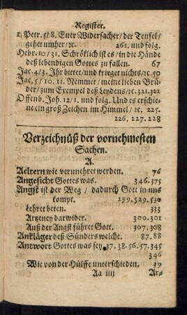 Verzeichnüß der vornehmesten Sachen.
