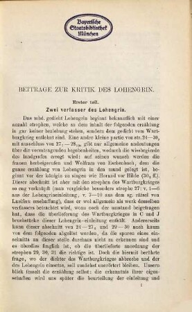 Beiträge zur Kritik des Lohengrin : erster Teil: Zwei Verfasser des Lohengrin
