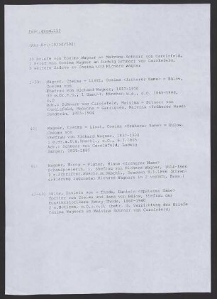 Briefe von Cosima Wagner an Malwina Schnorr von Carolsfeld - BSB Fasc.germ. 159.1-39