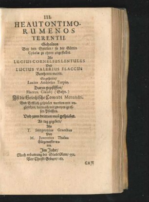 III. Heuautontimo-Rumenos Terentii.