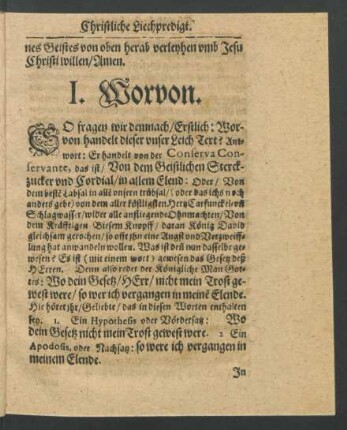 I. Worvon. [1. Worvon handelt dieser Text?]