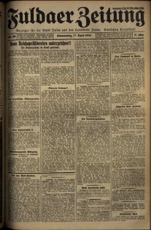 Erste Ausgabe vom Donnerstag, den 17. April 1930.
