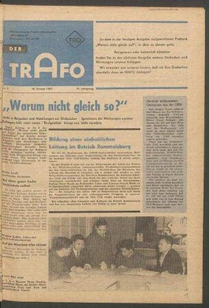 TRO-Betriebszeitung 'Der Trafo'; Nr. 3/1967 (18. Januar 1967)