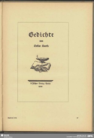 Buchtitel "Gedichte von Oskar Loerke"